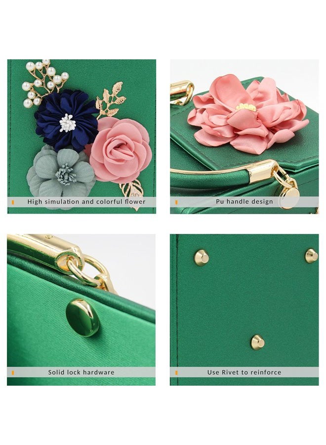 Milisente Evening Clutch Bag for Women Floral Square Box Evening Bags Crossbody Shoulder handBags Flower Wedding Clutch Purse, Green, Medium - Image 5
