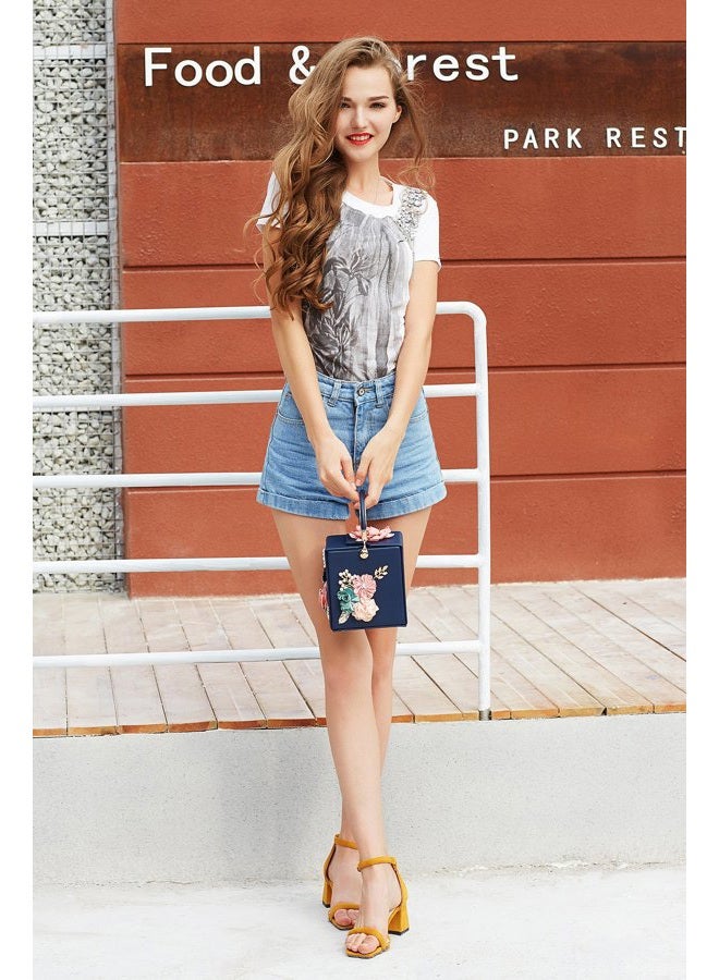 Milisente Evening Clutch Bag for Women Floral Square Box Evening Bags Crossbody Shoulder handBags Flower Wedding Clutch Purse, Green, Medium - Image 3