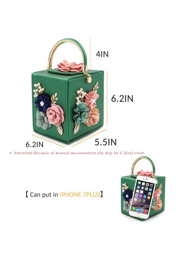 Milisente Evening Clutch Bag for Women Floral Square Box Evening Bags Crossbody Shoulder handBags Flower Wedding Clutch Purse, Green, Medium - Image 4