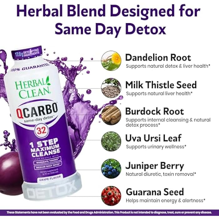 Herbal Clean Qcarbo32 Same Day Detox Cleanse Drink (32 fl oz) - Grape Flavor Full Body Cleanse* Detox Drink for high Toxin Level*, Vitamin B2 and Vitamin B12 for Men & Women - Image 4