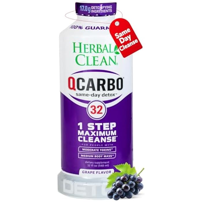 Herbal Clean Qcarbo32 Same Day Detox Cleanse Drink (32 fl oz) - Grape Flavor Full Body Cleanse* Detox Drink for high Toxin Level*, Vitamin B2 and Vitamin B12 for Men & Women - Image 1