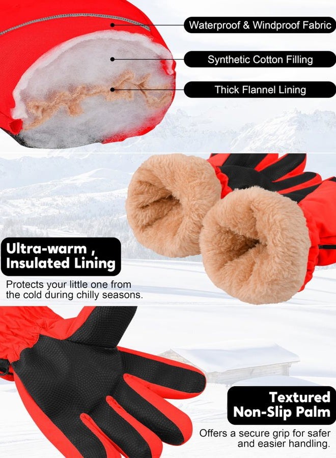 Cooraby 2 Pairs Kids Snow Ski Gloves Winter Waterproof Windproof Thick Warm Gloves for Boys Girls Cold Weather Outdoor - Image 4