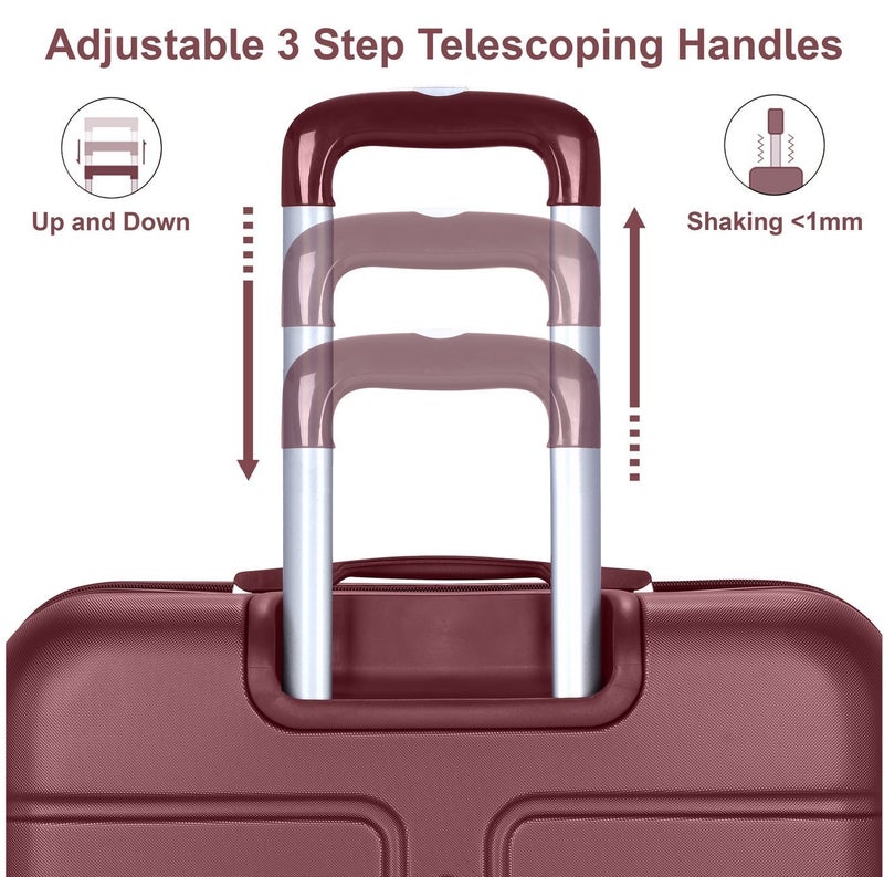 SENATOR Hard Case Travel Bags Trolley Luggage Set of 4 ABS Lightweight Suitcase with 4 Spinner Wheels A1012, Burgundy - Image 5