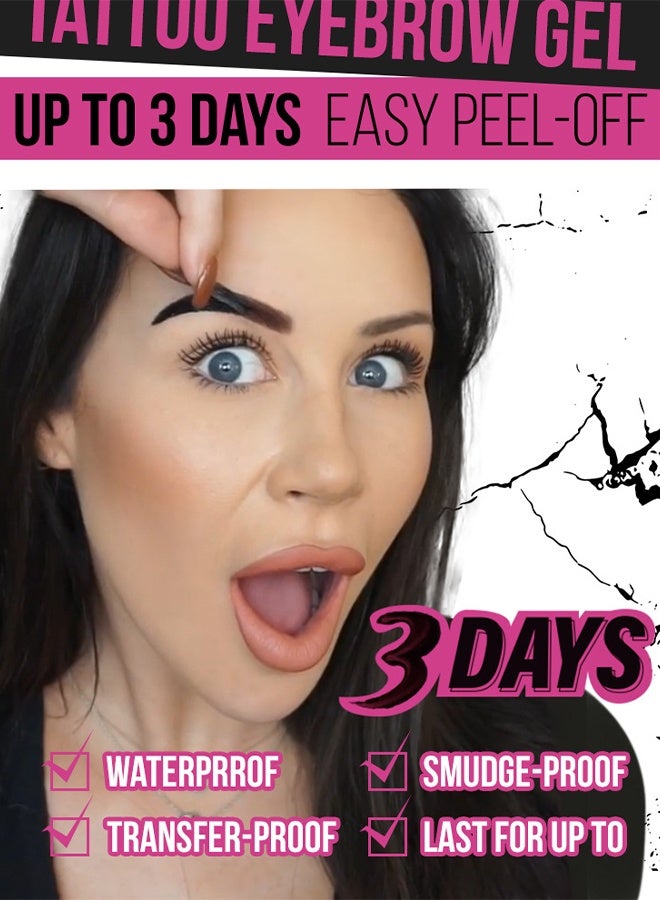 سمايل تاتو بورد تينت سهل التقشير - جل الحواجب بفرشاة الماسكارا وثلاثة أشكال للحواجب مقاومة للماء للعرق لمدة 3 أيام طويلة الأمد تقشر الوشم جل الحاجب أسود # 02 - Image 4