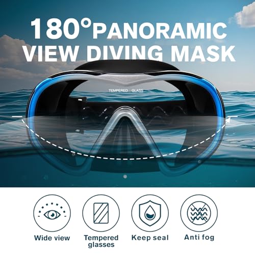 EXP VISION Scuba Diving Mask for Adults AntiFog Swim Mask Wide View Swimming Goggles with Nose Cover Professional Tempered Glass Lens Snorkeling Goggles Gear with Fabric Strap for Men Women Blue - Image 3