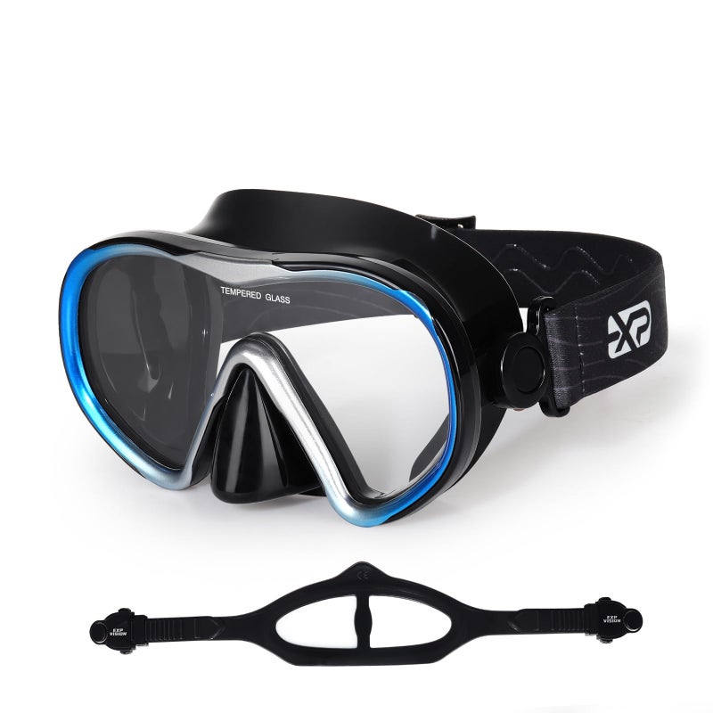 EXP VISION Scuba Diving Mask for Adults AntiFog Swim Mask Wide View Swimming Goggles with Nose Cover Professional Tempered Glass Lens Snorkeling Goggles Gear with Fabric Strap for Men Women Blue - Image 2
