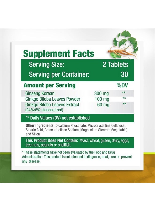 GreeNatr Panax Ginseng and Ginkgo Biloba. Traditional Energy Booster and Brain Sharpener. Unique Twin Supplement with Korean Red Ginseng Root and Ginko Biloba Leaf Extract - 360 Tablets (6 Bottles) - Image 4