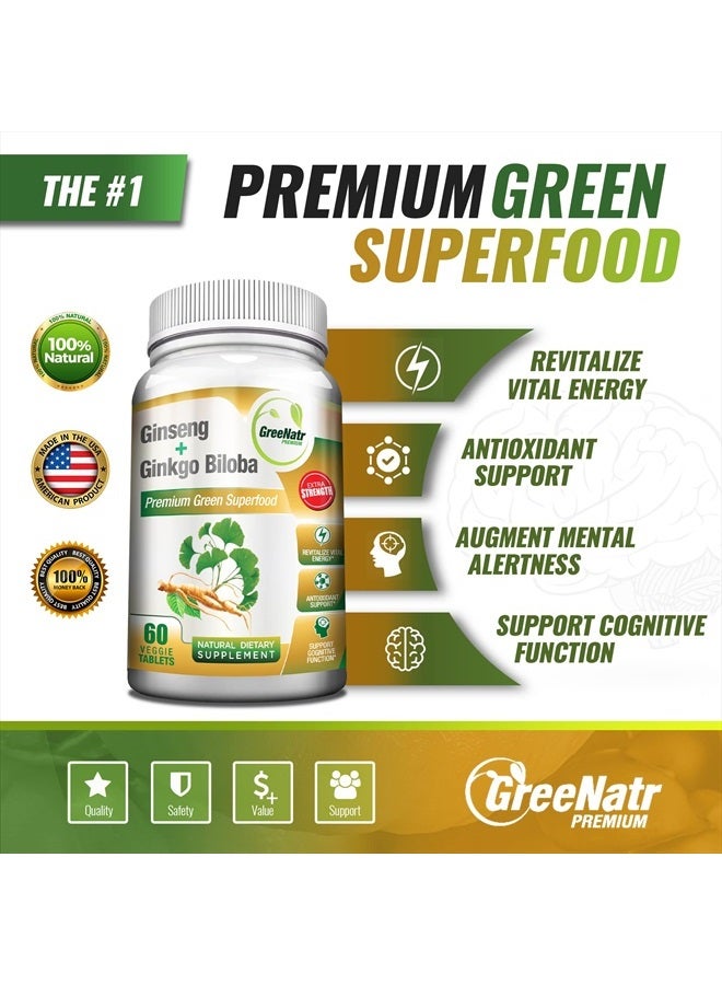 GreeNatr Panax Ginseng and Ginkgo Biloba. Traditional Energy Booster and Brain Sharpener. Unique Twin Supplement with Korean Red Ginseng Root and Ginko Biloba Leaf Extract - 360 Tablets (6 Bottles) - Image 5