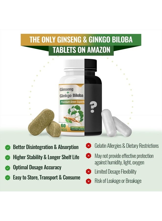 GreeNatr Panax Ginseng and Ginkgo Biloba. Traditional Energy Booster and Brain Sharpener. Unique Twin Supplement with Korean Red Ginseng Root and Ginko Biloba Leaf Extract - 360 Tablets (6 Bottles) - Image 2