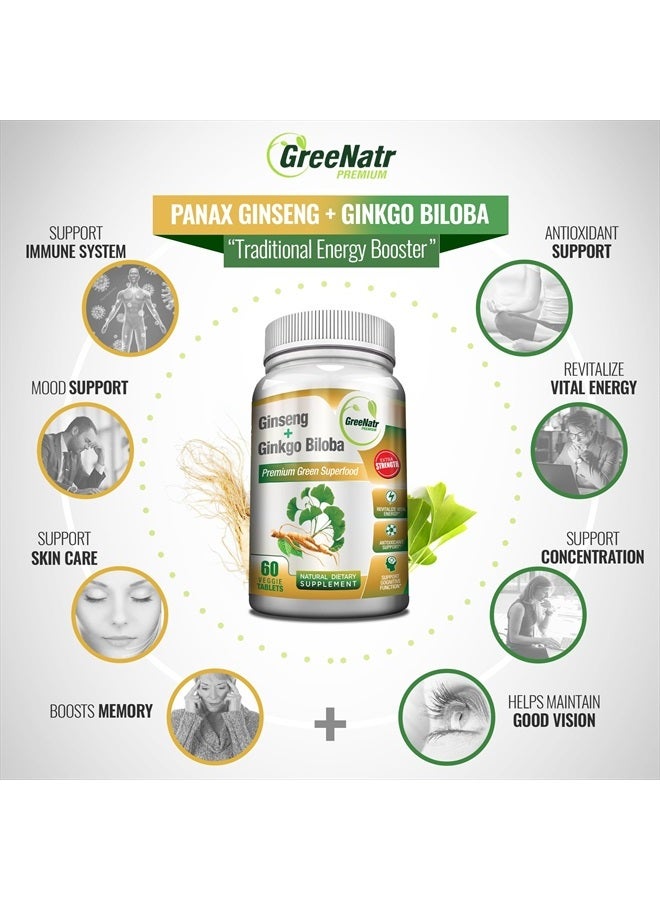 GreeNatr Panax Ginseng and Ginkgo Biloba. Traditional Energy Booster and Brain Sharpener. Unique Twin Supplement with Korean Red Ginseng Root and Ginko Biloba Leaf Extract - 360 Tablets (6 Bottles) - Image 3