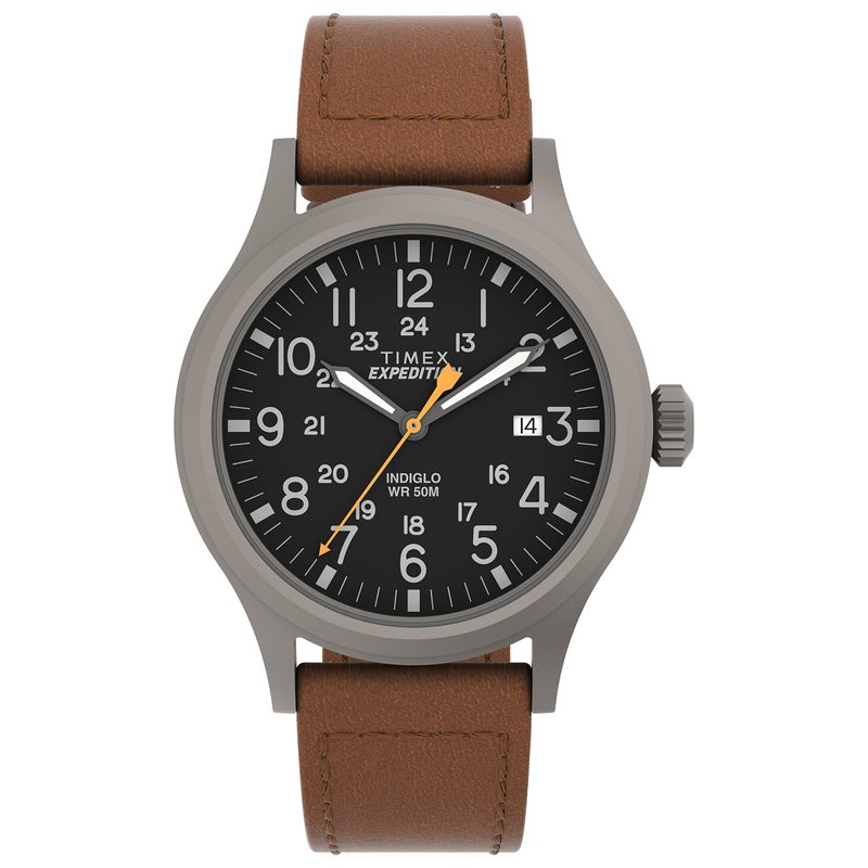 Timex Men's Expedition Scout 40mm Watch – Gray Case Black Dial with Brown Ecco DriTan Leather Strap - Image 4