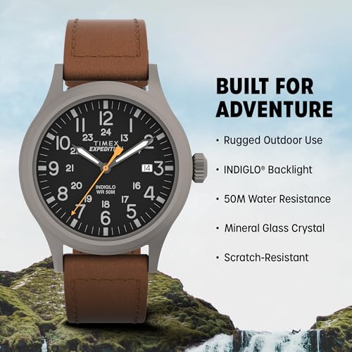 Timex Men's Expedition Scout 40mm Watch – Gray Case Black Dial with Brown Ecco DriTan Leather Strap - Image 5