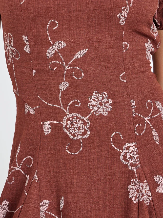 Styli  Styli Rust Floral Puff Sleeves Maxi Dress for Women | Best Price UAE