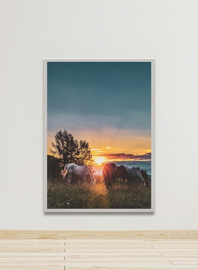 Marktna Canvas Wall Art For Wall Decoration, Horse Design, With A Hollow Silver Frame, Size 120x80 cm One Piece - Image 1