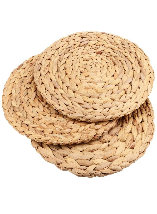 MUKLEI 8 Pack 11.8 Inch Round Woven Placemats, Water Hyacinth Woven Rattan Placemats Braided Rattan Tablemats Non-Slip Insulation Pads Wicker - Image 5
