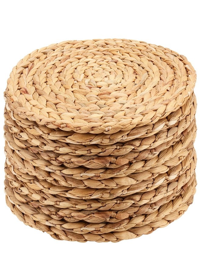 MUKLEI 8 Pack 11.8 Inch Round Woven Placemats, Water Hyacinth Woven Rattan Placemats Braided Rattan Tablemats Non-Slip Insulation Pads Wicker - Image 1