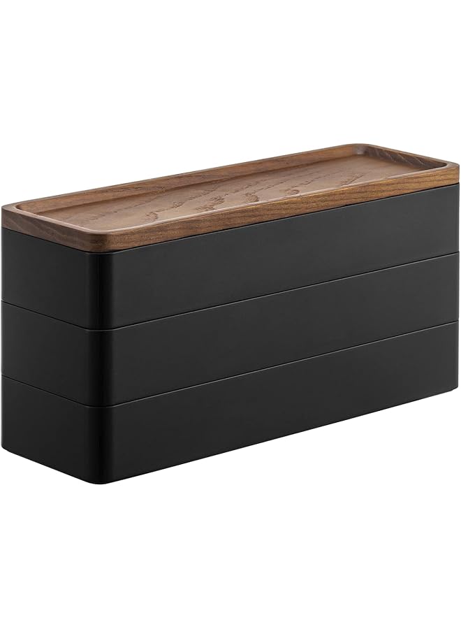 The Bros Home Rin Stacking Watch And Accessory Case, Jewelry Box Organizer For Glasses, 3-Tier - Accessories - Plastic + Wood, Black - Image 1