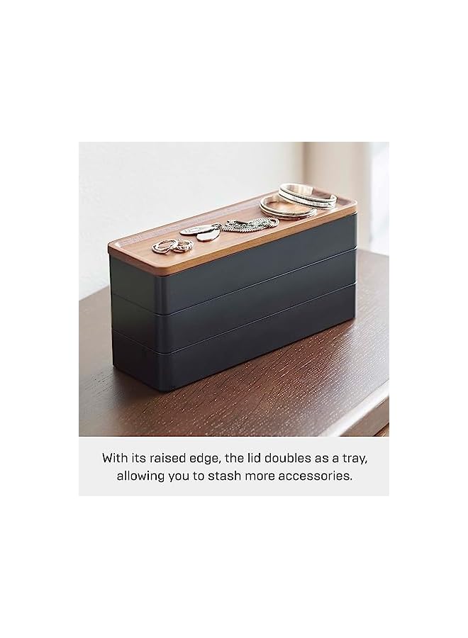 The Bros Home Rin Stacking Watch And Accessory Case, Jewelry Box Organizer For Glasses, 3-Tier - Accessories - Plastic + Wood, Black - Image 3