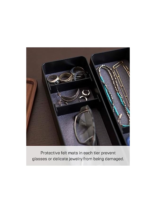 The Bros Home Rin Stacking Watch And Accessory Case, Jewelry Box Organizer For Glasses, 3-Tier - Accessories - Plastic + Wood, Black - Image 4