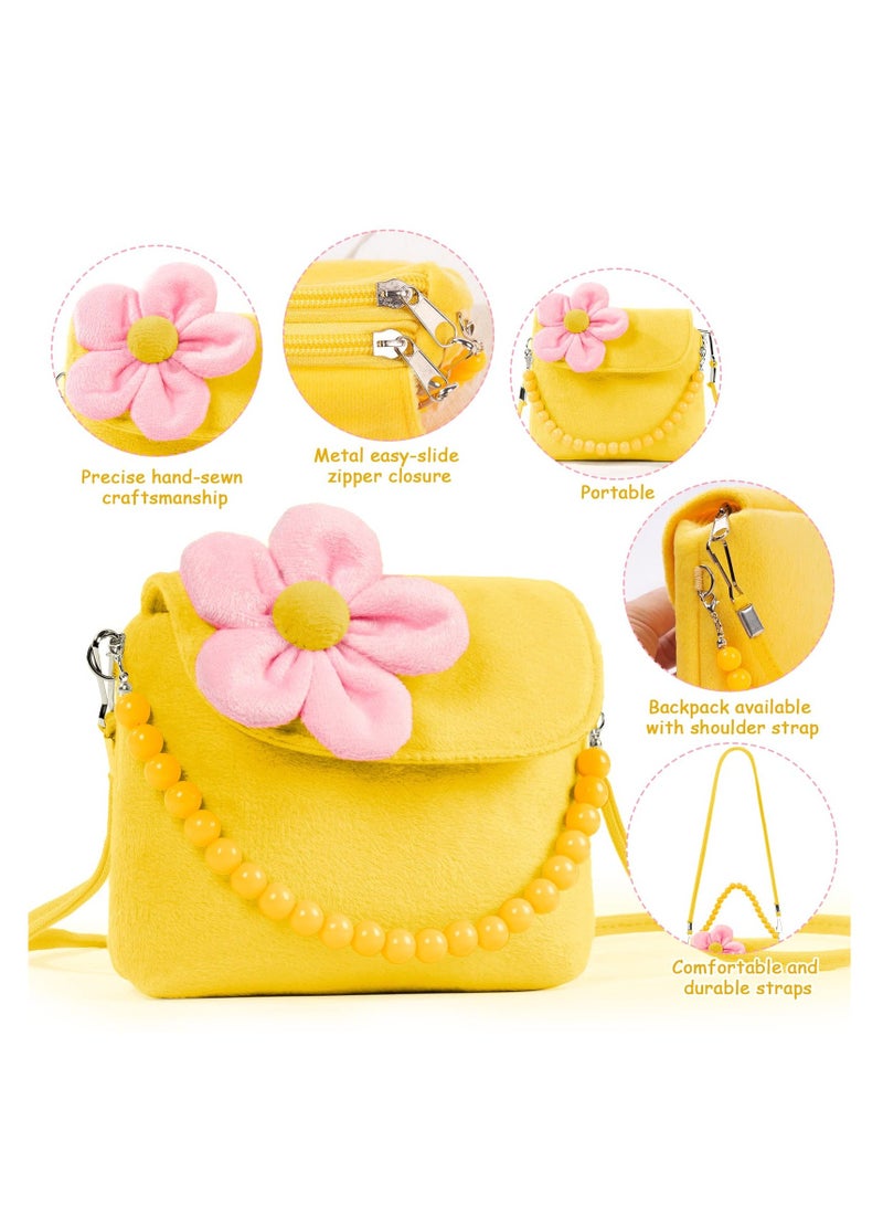 Kids Jewelry Set, Flower Crossbody Bag Purse Gift, Children Yellow Handbag with Butterfly Necklace Bracelet Rings Earrings, Princess Role Play Dress Up Jewelry Accessories Party Favors  - Image 4