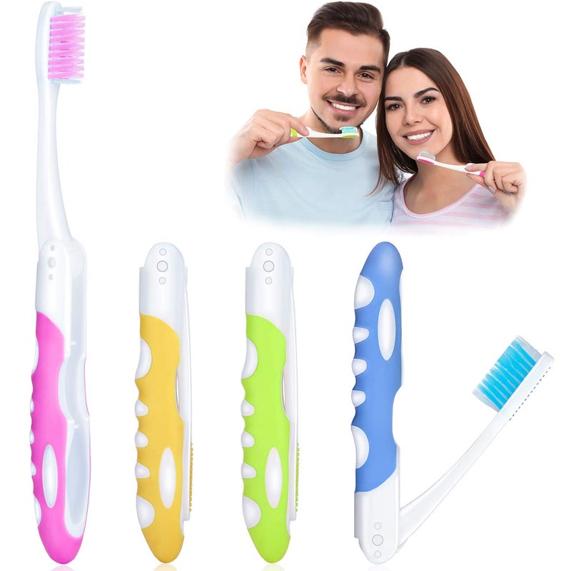 BOAO 4 Pieces Folding Travel Toothbrush Portable Soft Toothbrush with Soft Bristles Brushes for Sensitive Gums (Pink, Yellow, Blue, Green) - Image 1