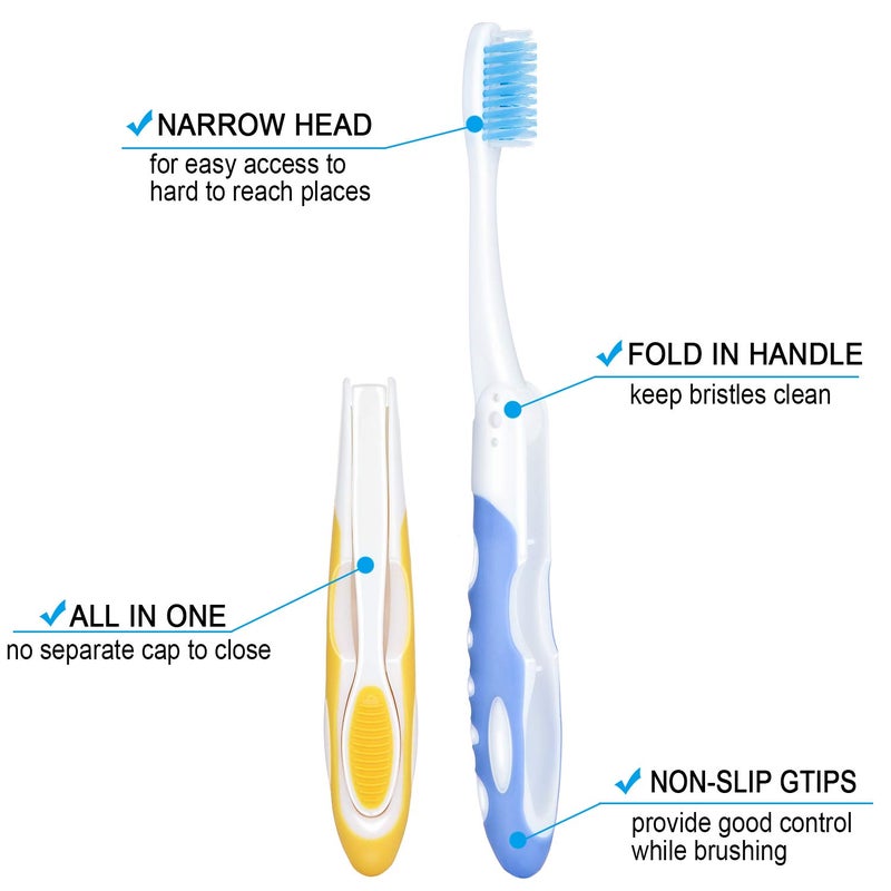 BOAO 4 Pieces Folding Travel Toothbrush Portable Soft Toothbrush with Soft Bristles Brushes for Sensitive Gums (Pink, Yellow, Blue, Green) - Image 4