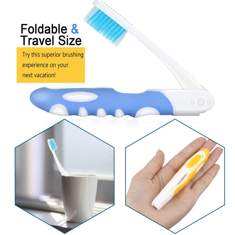 BOAO 4 Pieces Folding Travel Toothbrush Portable Soft Toothbrush with Soft Bristles Brushes for Sensitive Gums (Pink, Yellow, Blue, Green) - Image 5