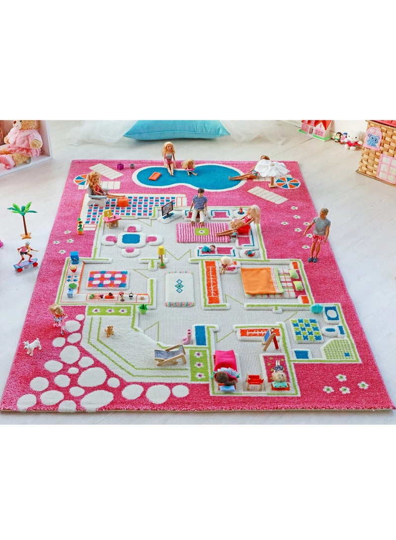 IVI 3D Play Carpet Playhouse - Large | Pink | Activity Playmat for Kids & Children | Bedroom, Living Room, Nursery Rug | Polypropylene | Foldable | 200 cm x 135 cm - Image 1