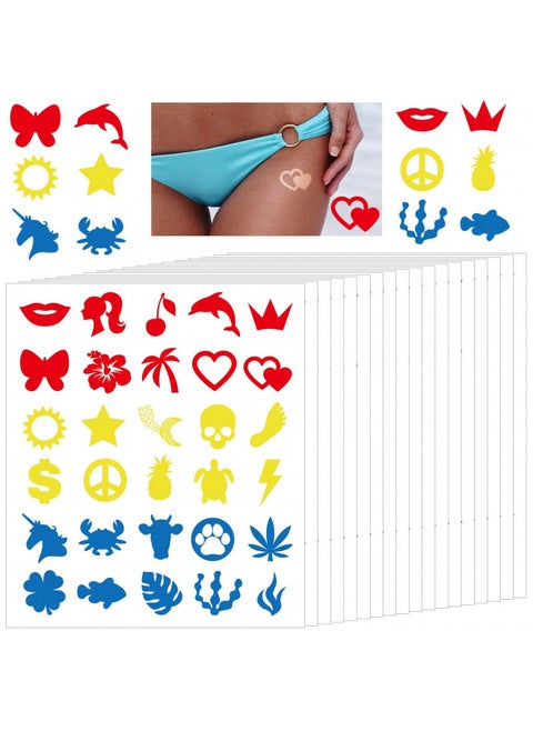 600 Pieces Tanning Sunbathing Stickers Self Adhesive Body Stickers for Tanning Perforated Tanning Bed Stickers Removable Tanning Mermaid Butterfly Dolphin Lightning Feet Stickers, 30 Styles