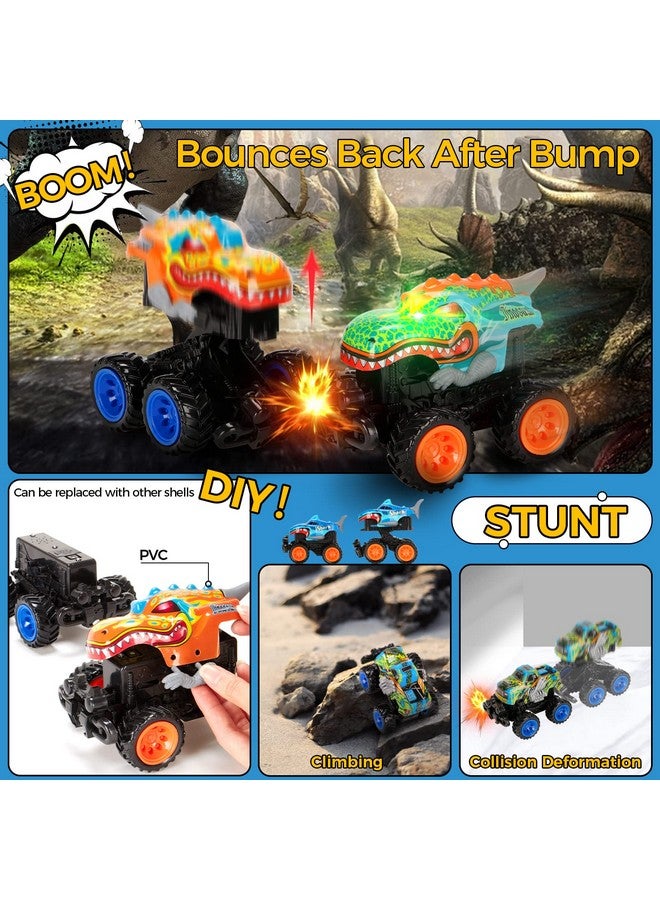 KKmon Exploding Monster Truck Toy With Interchangeable Dinosaur And Shark Bodies, Lights & Sounds,2 Pack Of Light Up Monster Truck For Boys Age 3 And 4-7,Toddler Car Toys Gift - Image 3