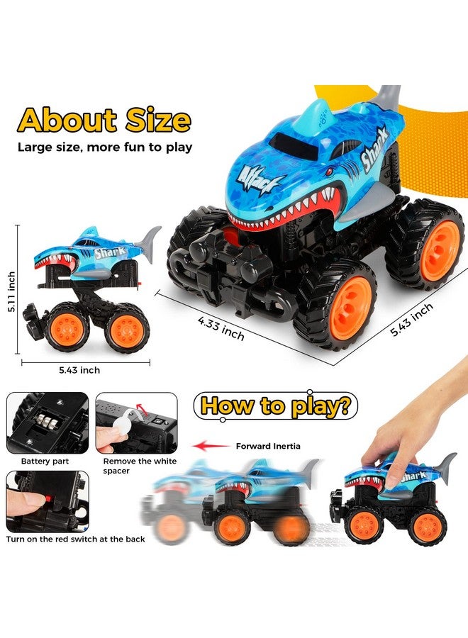 KKmon Exploding Monster Truck Toy With Interchangeable Dinosaur And Shark Bodies, Lights & Sounds,2 Pack Of Light Up Monster Truck For Boys Age 3 And 4-7,Toddler Car Toys Gift - Image 4