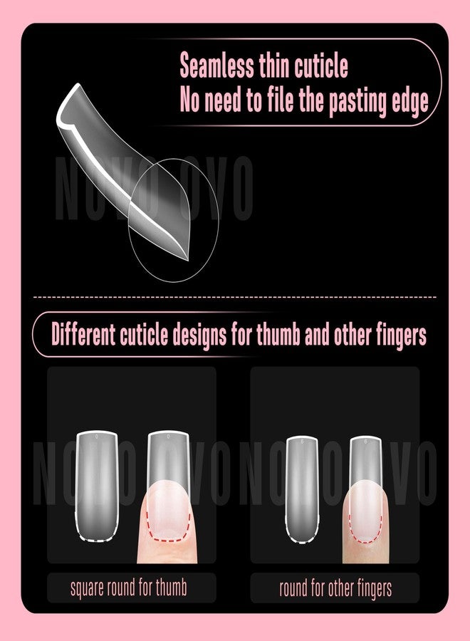NOVO OVO Halloween Slightly Curved Square Nail Tip Medium Length, Extra Thick Natural Hawk Curve Eagle Claw False Nails Press on, Full Cover Soft Gel Extension Acrylic French Tip x 15 Size 360 pcs - Image 3