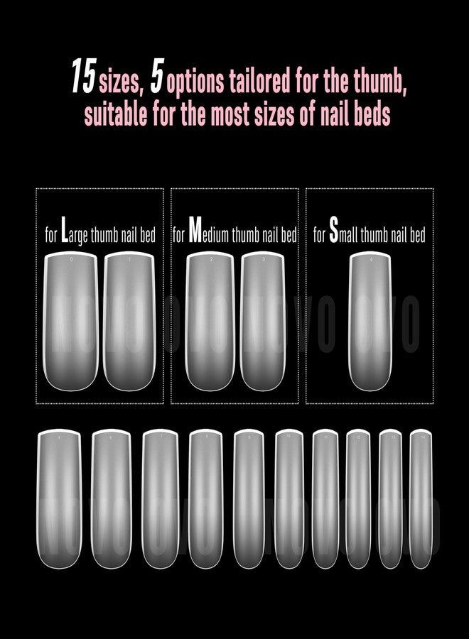 NOVO OVO Halloween Slightly Curved Square Nail Tip Medium Length, Extra Thick Natural Hawk Curve Eagle Claw False Nails Press on, Full Cover Soft Gel Extension Acrylic French Tip x 15 Size 360 pcs - Image 5