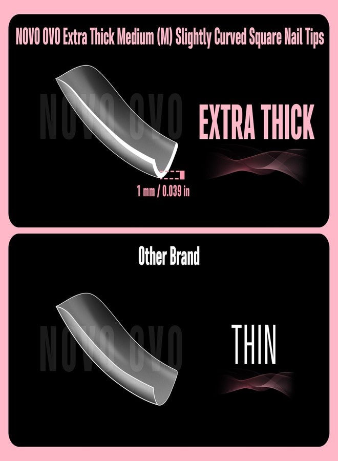 NOVO OVO Halloween Slightly Curved Square Nail Tip Medium Length, Extra Thick Natural Hawk Curve Eagle Claw False Nails Press on, Full Cover Soft Gel Extension Acrylic French Tip x 15 Size 360 pcs - Image 2