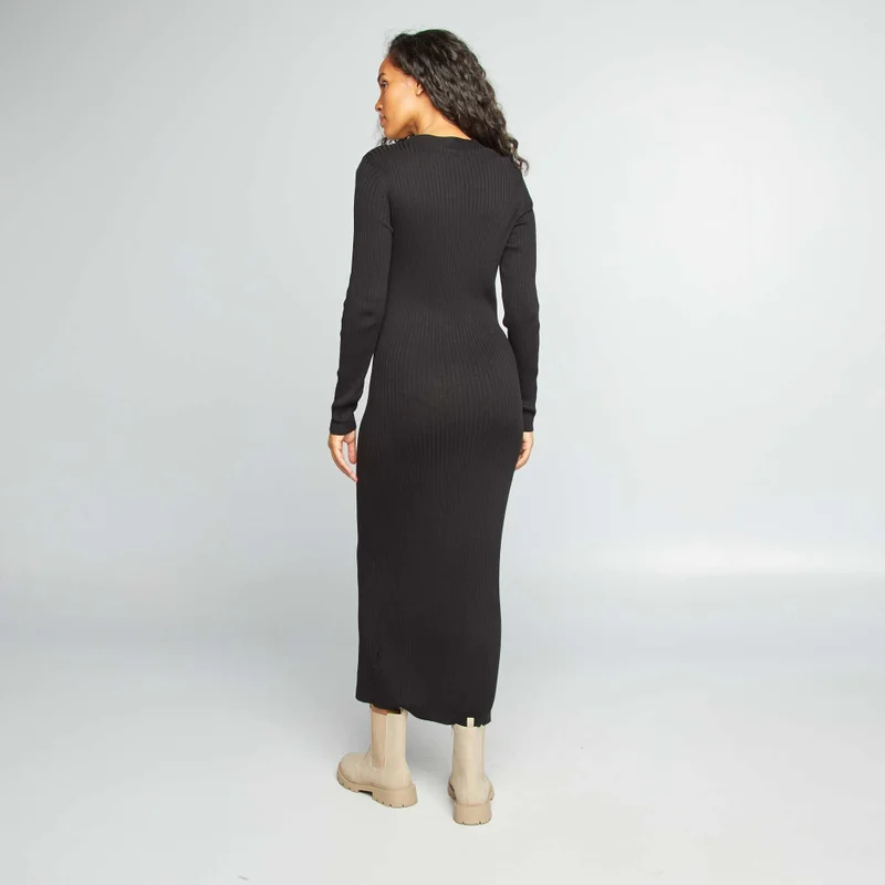Kiabi Long Ribbed Sheath Dress Black