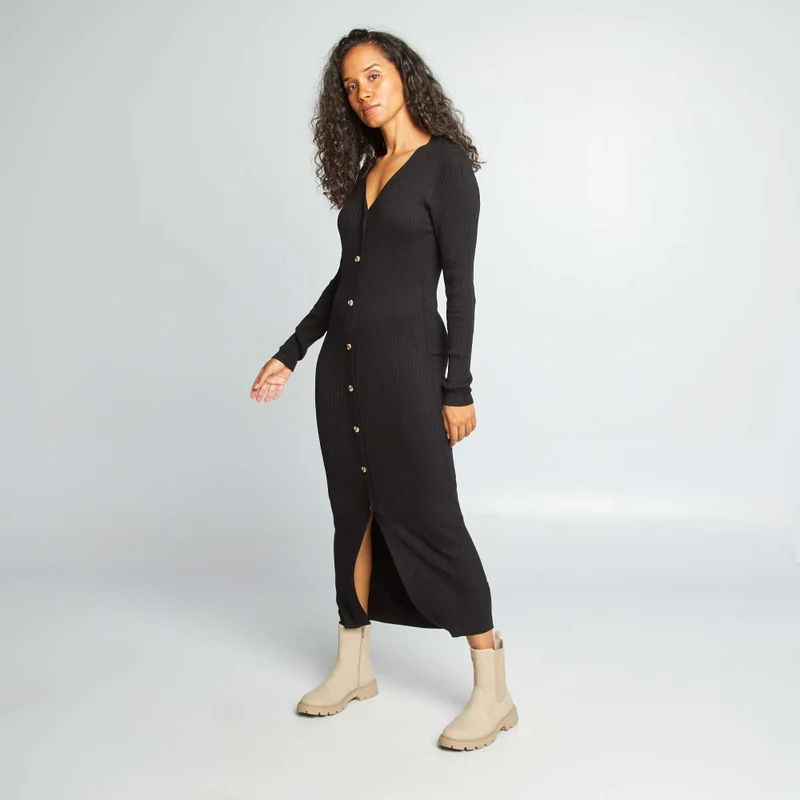 Kiabi Long Ribbed Sheath Dress Black