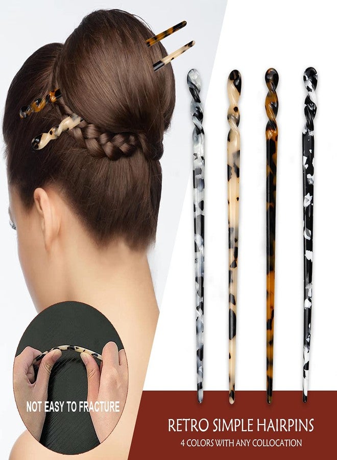 FERCAISH Acetate Hair Sticks Set Vintage Hairstyle Tortoise Shell Hairpins Leopard Printed Chopsticks Hair Stick Metallic U shape Hair Pin Fork Sticks Accessories for Women and Girls - Image 2