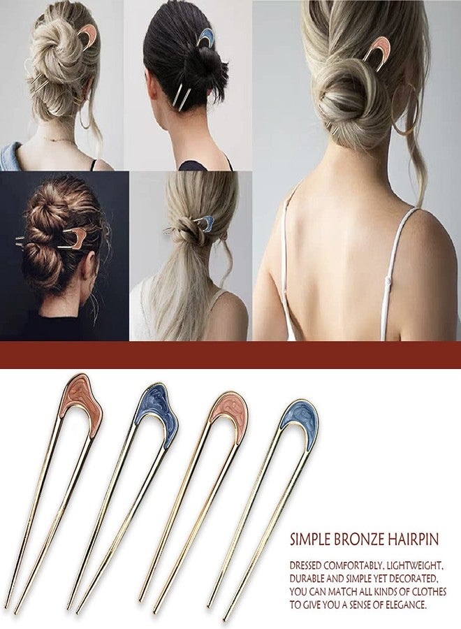 FERCAISH Acetate Hair Sticks Set Vintage Hairstyle Tortoise Shell Hairpins Leopard Printed Chopsticks Hair Stick Metallic U shape Hair Pin Fork Sticks Accessories for Women and Girls - Image 3