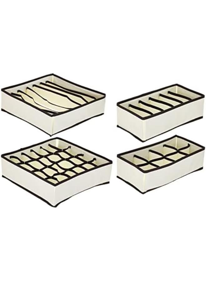 منظم أدراج من 4 قطع، منظم خزانة ملابس من القماش، صندوق تخزين ملابس داخلية قابل للطي لتوفير الوقت والمساحة، منظم حمالات صدر للقمصان، ربطات العنق، الجوارب، حمالات الصدر، الملابس الداخلية (بيج) - Image 1