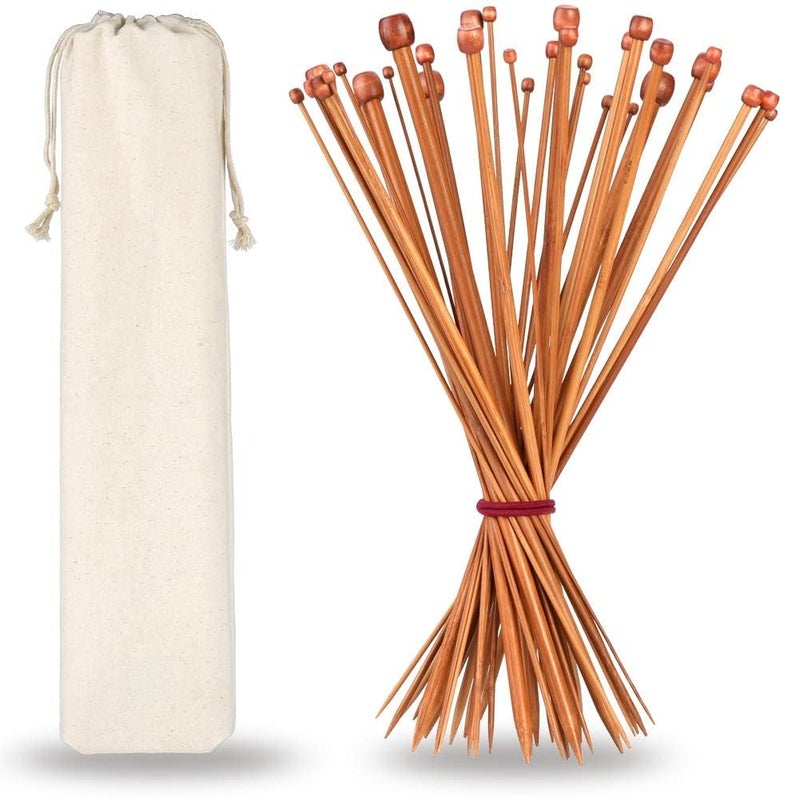 HS 36pcs Bamboo Knitting Needles Set for Beginners and Professionals Single Pointed with Firm Grip Handles and Storage Pouch Knitting Accessories