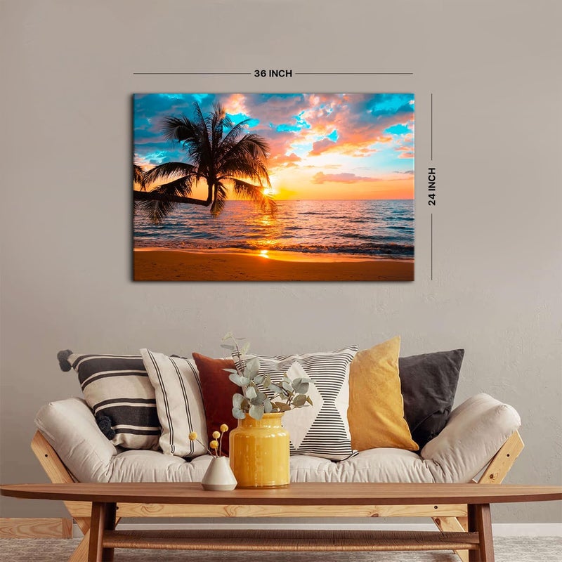 YOOOAHU Beach Canvas Wall Art with Palm Tree - Image 3