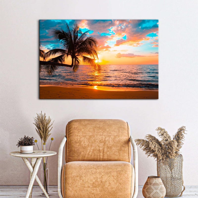 YOOOAHU Beach Canvas Wall Art with Palm Tree - Image 4