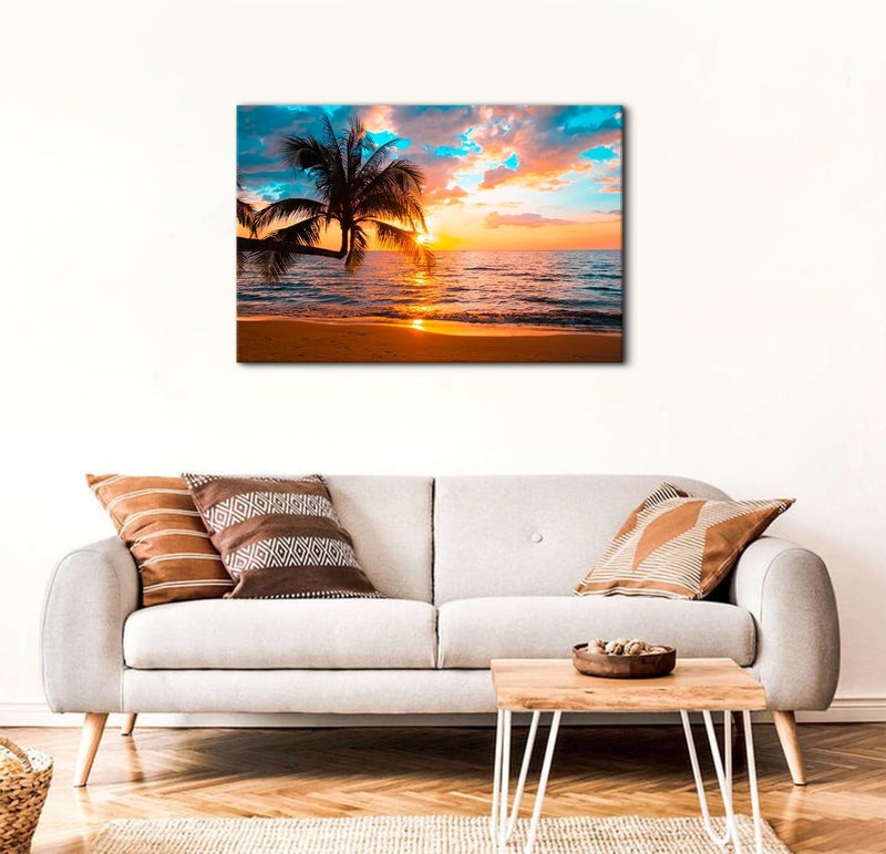 YOOOAHU Beach Canvas Wall Art with Palm Tree - Image 2
