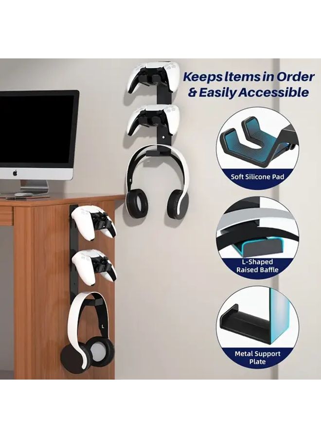 White Wall Mounted Game Controller And Headphone Holder Easy Install Aluminum Alloy Clamp - Image 3