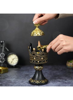 Y&D Retro Style Aromatherapy Tower Incense Burner Golden Resin Incense Burner-Black  - Image 3