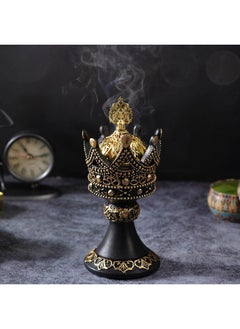 Y&D Retro Style Aromatherapy Tower Incense Burner Golden Resin Incense Burner-Black  - Image 2