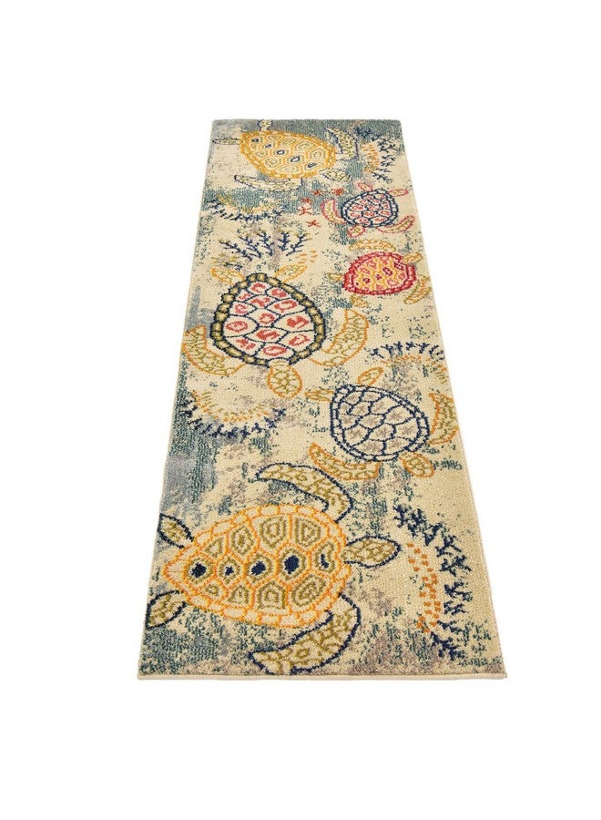 Unique Loom Positano Collection Coastal Modern Turtles Beige Runner Rug (2' X 7') - Image 4