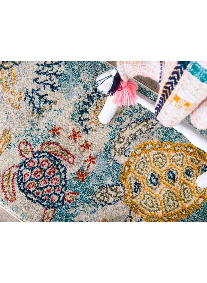 Unique Loom Positano Collection Coastal Modern Turtles Beige Runner Rug (2' X 7') - Image 3