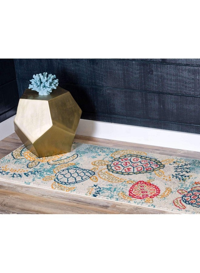 Unique Loom Positano Collection Coastal Modern Turtles Beige Runner Rug (2' X 7') - Image 5