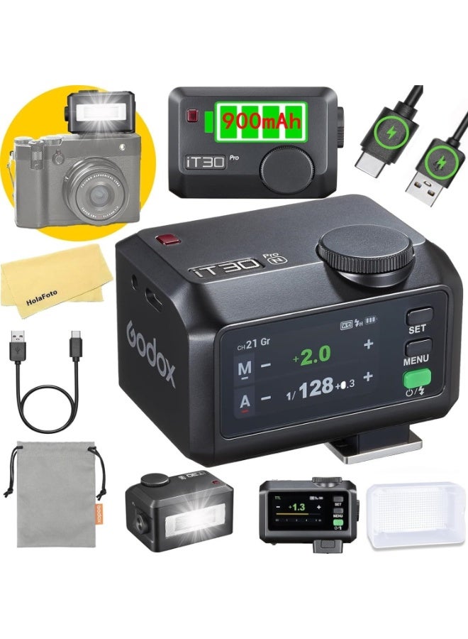 Godox iT30 Pro N TTL Mini Flash for Nikon with Diffuser—HSS 1/8000s, 2.8" Full-Color Touchscreen, 2.4G Wireless X System, Magnetic Mount, Tilt/Swivel Camera Speedlight (Black) - Image 1